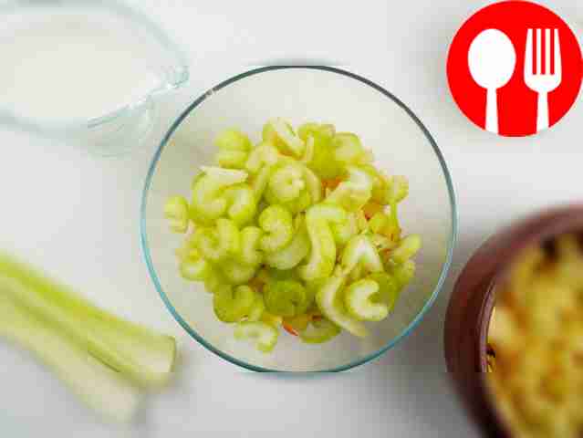 Cut the celery into thin slices. Combine...
