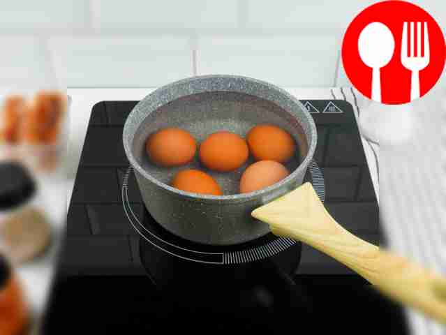 Hard boil the eggs: place them in cold water...