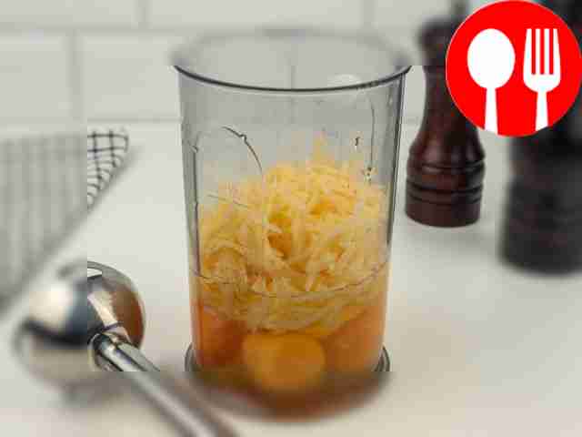 Place chicken eggs and grated cheese in a...