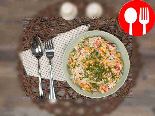 Funchoza with crab sticks