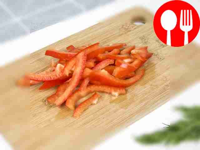 Cut the bell pepper in half, remove the seeds...