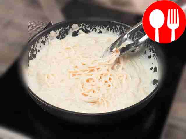 Add boiled pasta to creamy sauce. Stir and...