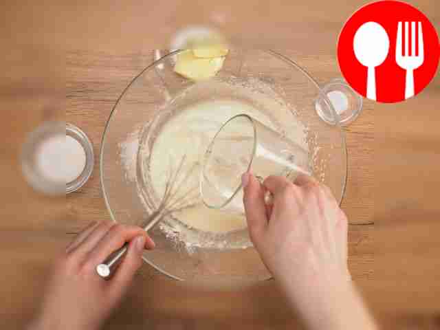 Quickly pour boiling water into the mixture...