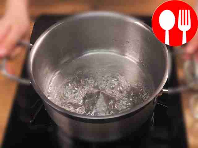 Pour water into a saucepan or ladle and add...