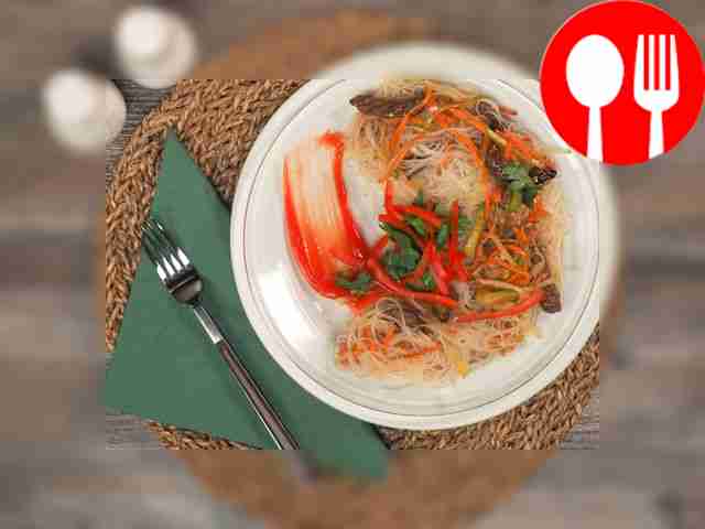 Serve hot or cold. Place the prepared funchose...