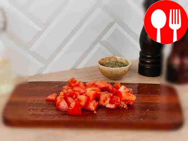Chop the onion into half rings or small cubes....