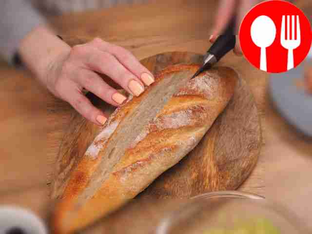 Cut the French baguette from the side, but not...