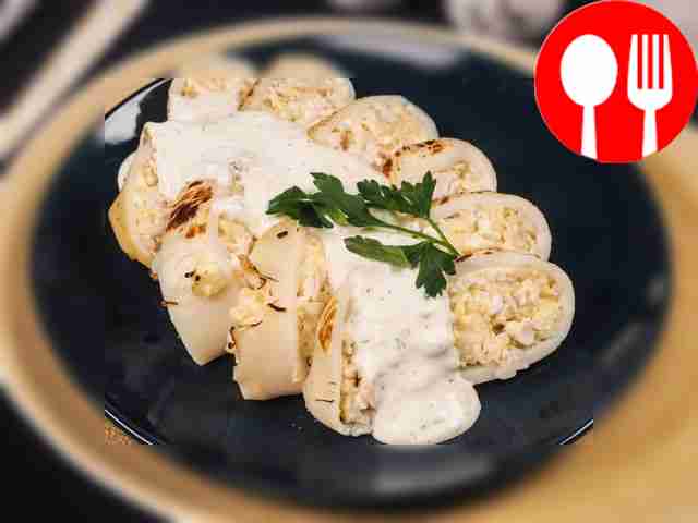 Squid stuffed with rice and egg