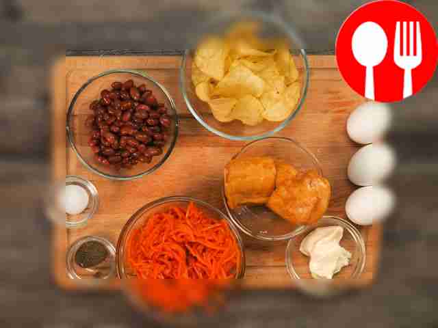 Prepare your food. Boil chicken eggs, remove...