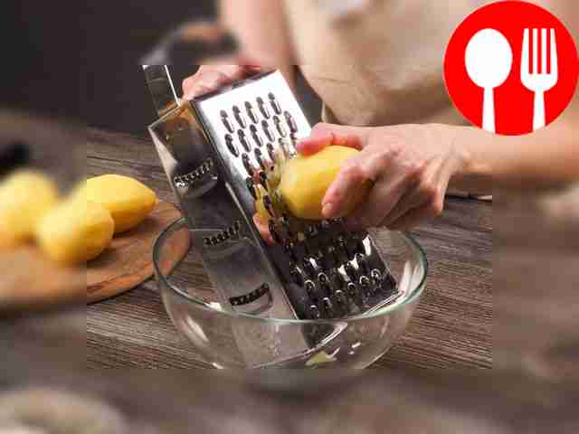 Grate the peeled potatoes and place them in a bowl.