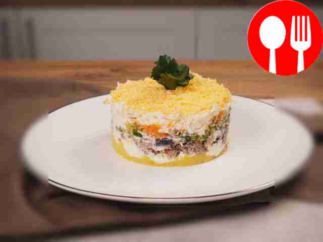 Mimosa salad with canned fish