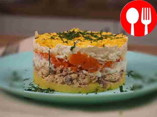 Салат «Мимоза» с горбушей и сыром