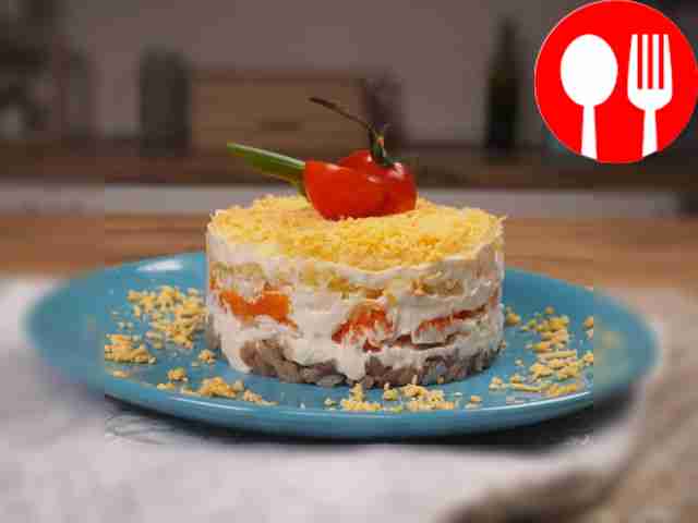 Mimosa salad with mackerel