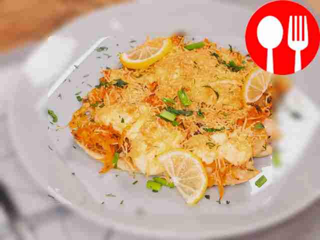 Pollock fillet with cheese in the oven