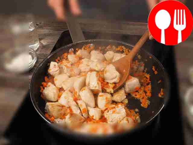 Cook the meat. In a frying pan, fry the turkey...