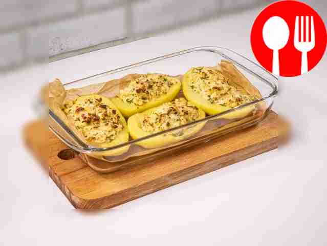 Baked potatoes stuffed with feta cheese