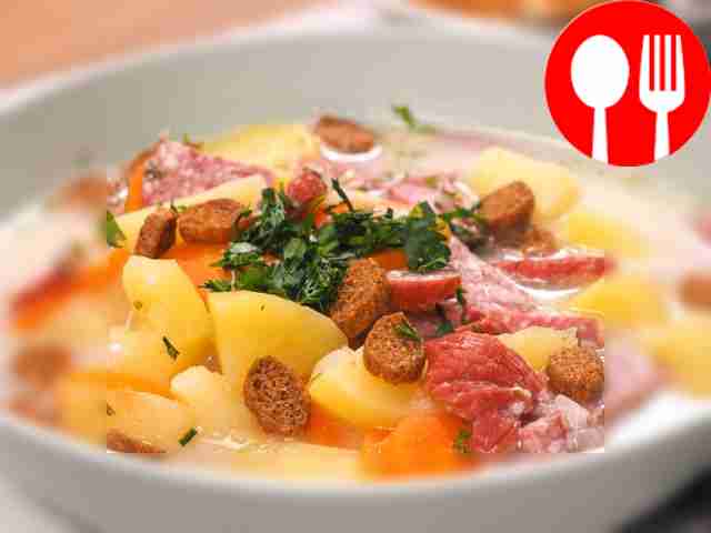 Soup with cheese and sausage