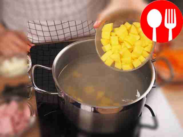 Add potatoes to the broth. Strain the broth...