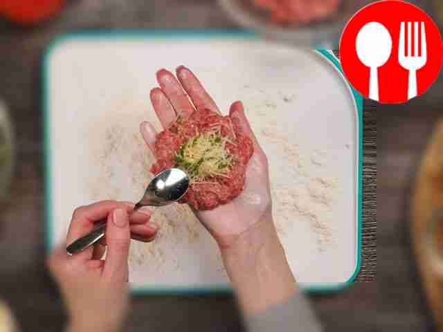 To form a zraza, pinch off a little minced...