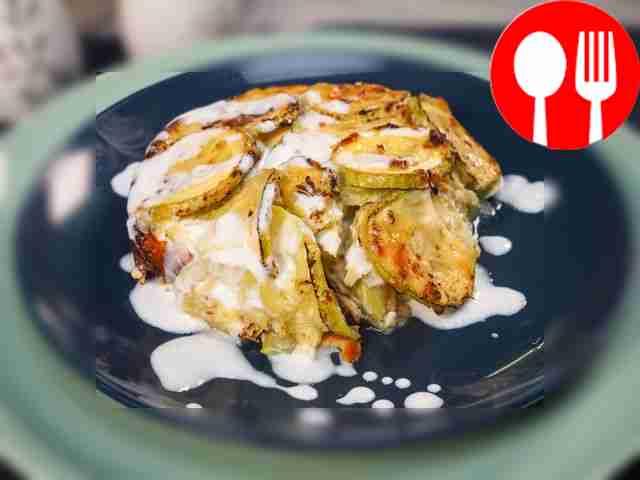 Zucchini casserole with melted cheese