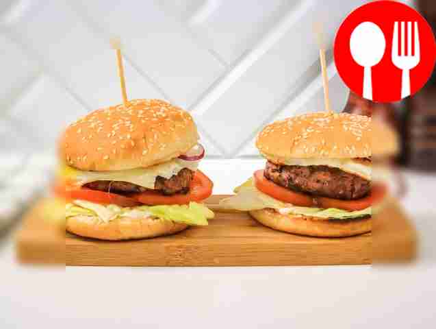 Burger with egg and beef cutlet