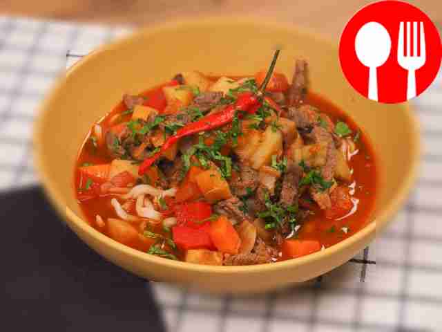 Lagman with store-bought noodles