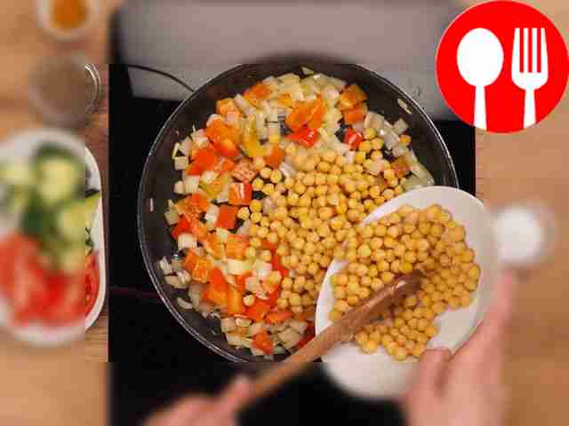 Prepare the chickpeas. In a frying pan in...