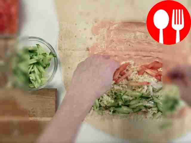 Place chopped vegetables and chicken on...