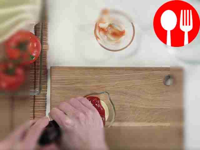 Mix mayonnaise and ketchup, add ground black...