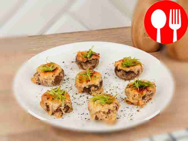 Baked champignons with cheese and mustard