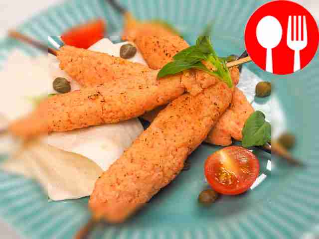 Serve Sevan crayfish kebab with a piece of lavash.