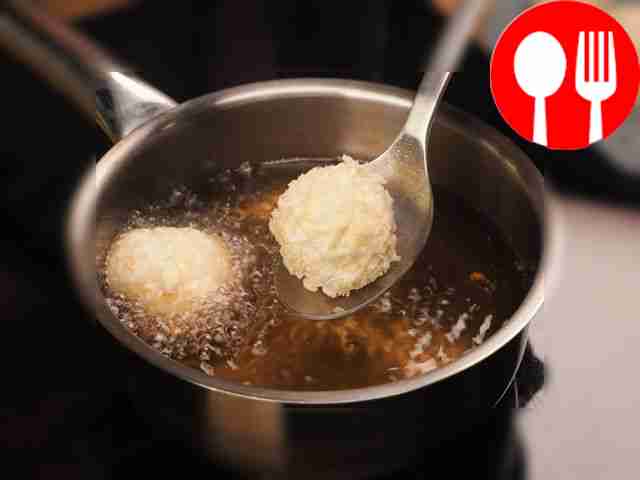 Fry the balls. Form the mixture into small...