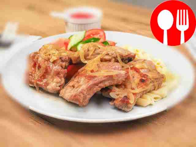 Pork ribs in a frying pan