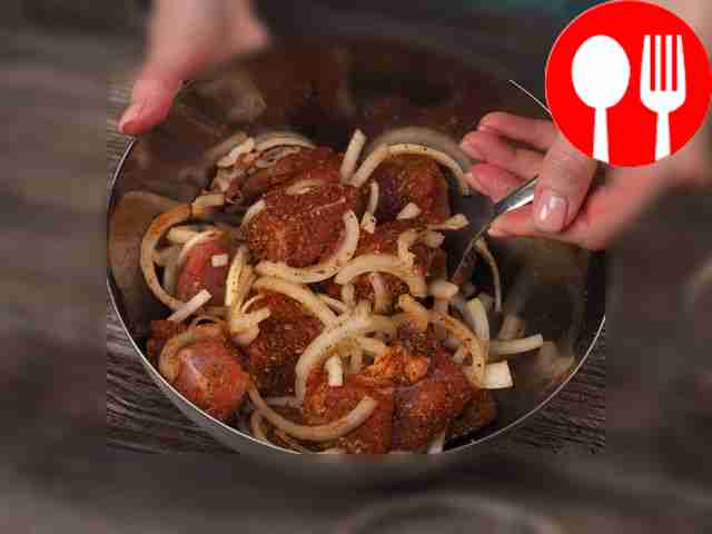 Start marinating the pork. Add onion cut into...