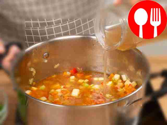 Stew the vegetables. Add the chopped zucchini...