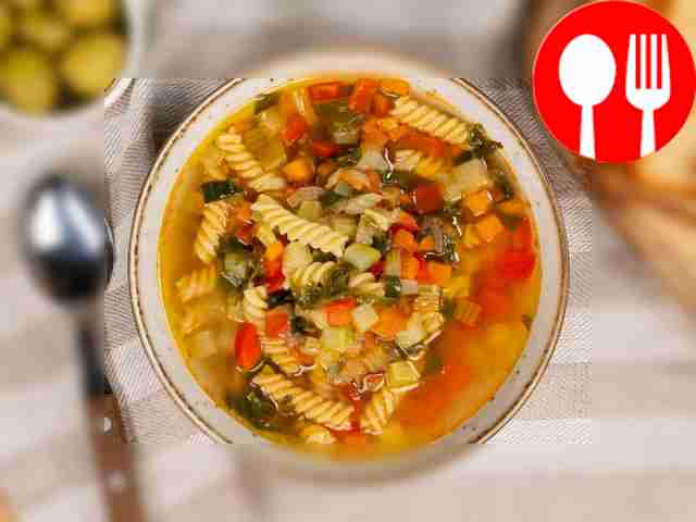 Pour the finished soup into deep plates,...