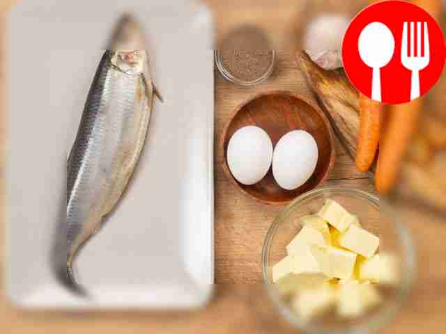 Boil the eggs and carrots, cool them and peel...