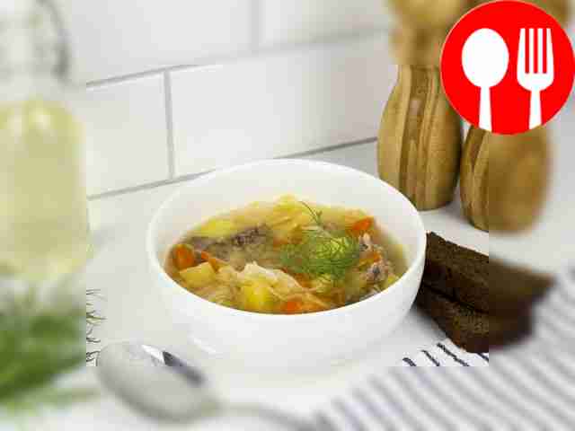 Serve cabbage soup in portioned bowls,...