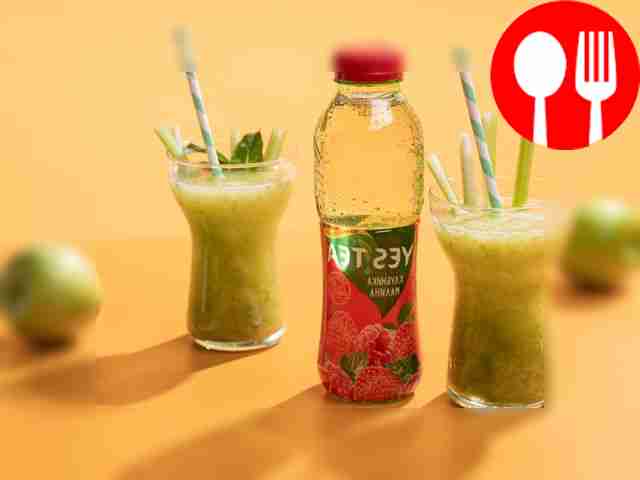 Cocktail with green tea, apple and celery