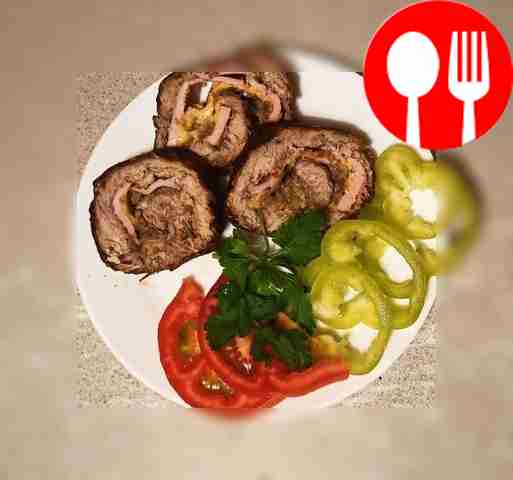 Beef roll in a frying pan