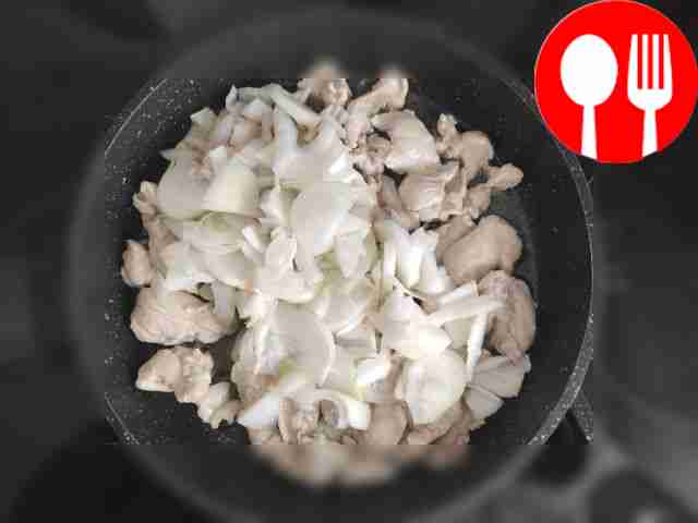 Fry the chicken breast cut into pieces, then...