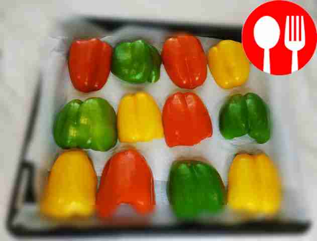 Bake the peppers in the oven at 220°C for 25...
