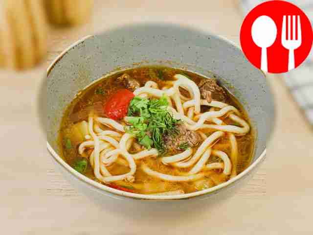 Beef lagman with noodles