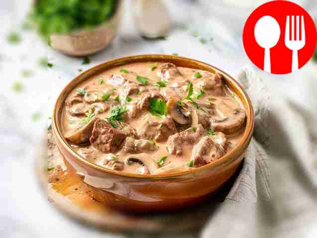 Classic beef stroganoff with champignons