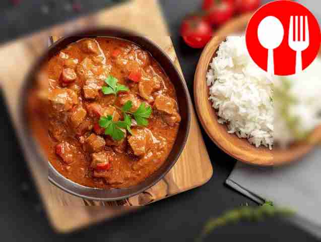 Beef Stroganoff with cream and mustard