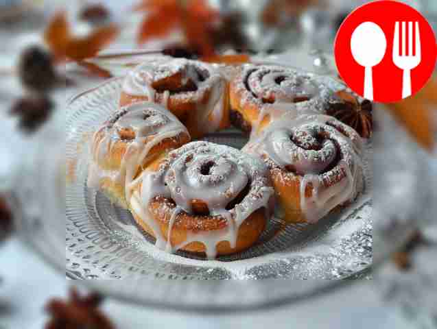 Cinnabon buns with cinnamon and creamy glaze