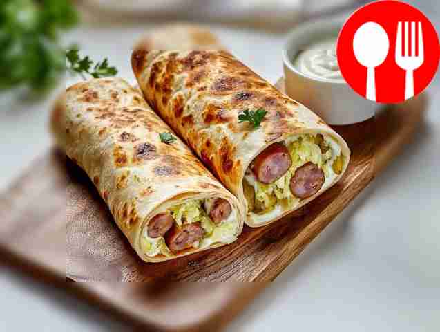 Hearty shawarma with sausage in the oven