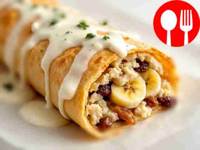 Сладкая шаурма с творогом, бананами и изюмом