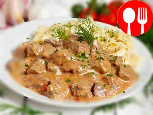 Exquisite beef stroganoff with beef liver