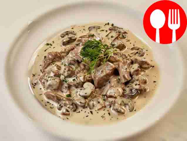 Tender beef stroganoff in creamy sour cream sauce
